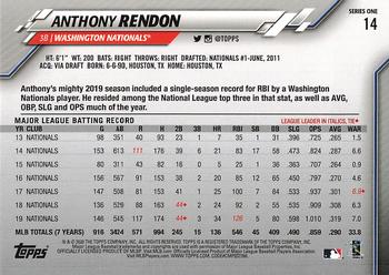 2020 Topps #14 Anthony Rendon Back