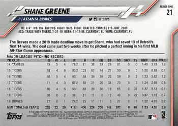 2020 Topps #21 Shane Greene Back