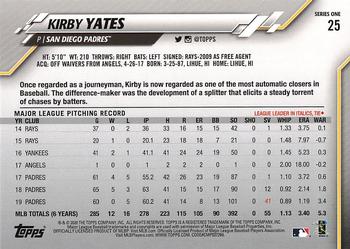 2020 Topps #25 Kirby Yates Back
