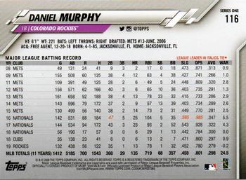 2020 Topps #116 Daniel Murphy Back