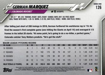 2020 Topps #126 German Marquez Back