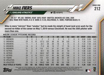 2020 Topps #212 Mike Fiers Back
