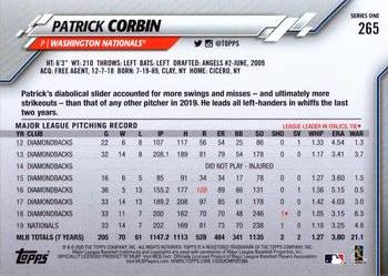 2020 Topps #265 Patrick Corbin Back