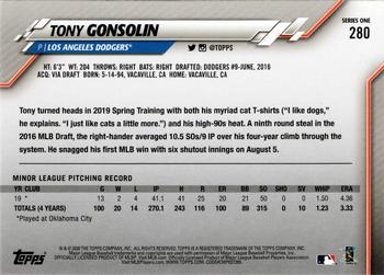 2020 Topps #280 Tony Gonsolin Back