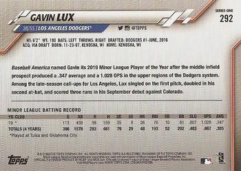 2020 Topps #292 Gavin Lux Back