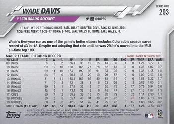 2020 Topps #293 Wade Davis Back