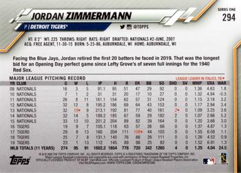 2020 Topps #294 Jordan Zimmermann Back