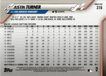 2020 Topps #316 Justin Turner Back