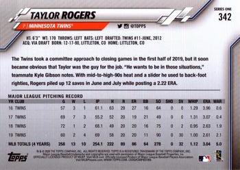 2020 Topps #342 Taylor Rogers Back