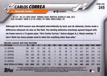 2020 Topps #349 Carlos Correa Back