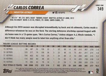 2020 Topps #349 Carlos Correa Back