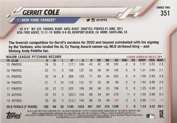 2020 Topps #351 Gerrit Cole Back