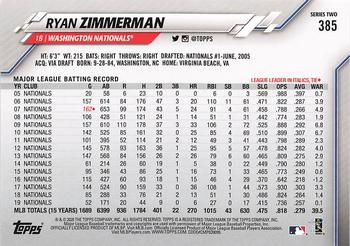 2020 Topps #385 Ryan Zimmerman Back