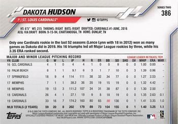 2020 Topps #386 Dakota Hudson Back