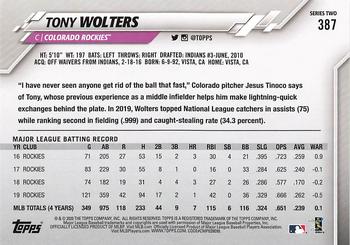 2020 Topps #387 Tony Wolters Back