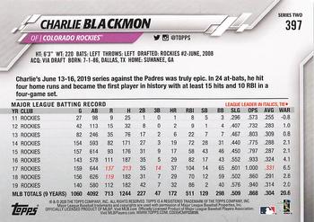 2020 Topps #397 Charlie Blackmon Back