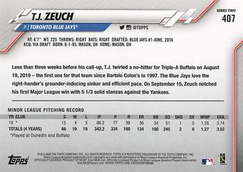 2020 Topps #407 T.J. Zeuch Back