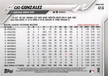 2020 Topps #414 Gio Gonzalez Back