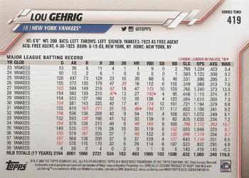 2020 Topps #419 Lou Gehrig Back