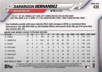 2020 Topps #430 Darwinzon Hernandez Back
