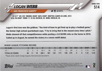 2020 Topps #514 Logan Webb Back