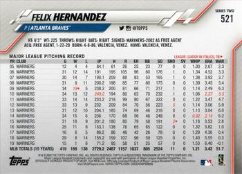 2020 Topps #521 Felix Hernandez Back