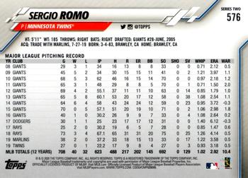 2020 Topps #576 Sergio Romo Back