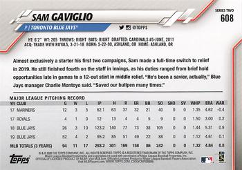 2020 Topps #608 Sam Gaviglio Back