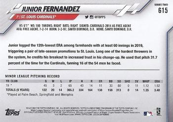 2020 Topps #615 Junior Fernandez Back