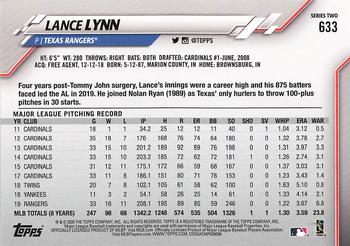 2020 Topps #633 Lance Lynn Back