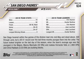 2020 Topps #634 San Diego Padres Back