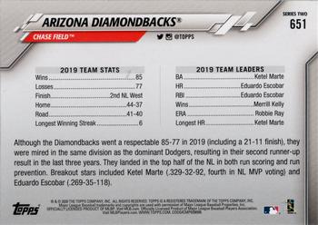 2020 Topps #651 Arizona Diamondbacks Back