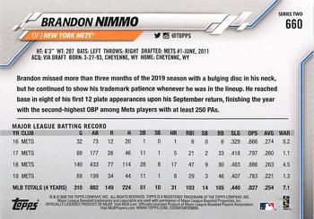 2020 Topps #660 Brandon Nimmo Back