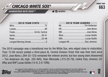 2020 Topps #663 Chicago White Sox Back