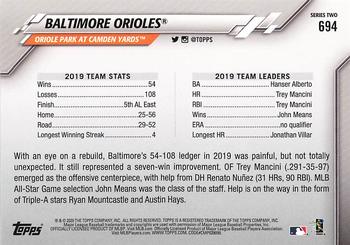 2020 Topps #694 Baltimore Orioles Back