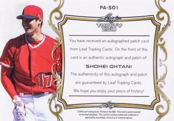 2018 Leaf Trinity - Patch Autographs Platinum #PA-SO1 Shohei Ohtani Back