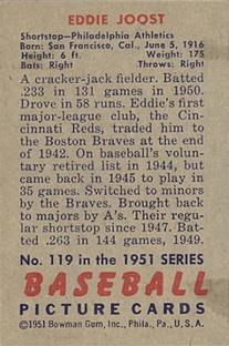 1951 Bowman #119 Eddie Joost Back