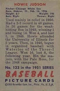 1951 Bowman #123 Howie Judson Back