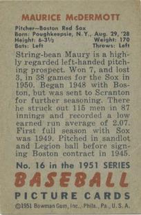 1951 Bowman #16 Maurice McDermott Back