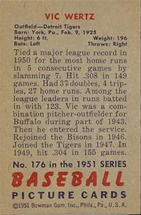 1951 Bowman #176 Vic Wertz Back