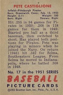 1951 Bowman #17 Pete Castiglione Back
