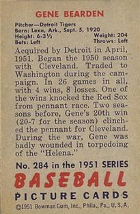 1951 Bowman #284 Gene Bearden Back