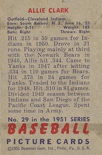 1951 Bowman #29 Allie Clark Back