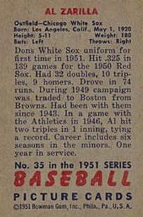 1951 Bowman #35 Al Zarilla Back