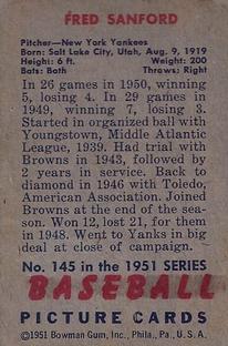 1951 Bowman #145 Fred Sanford Back