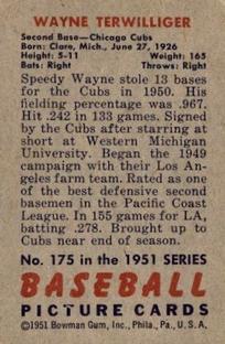1951 Bowman #175 Wayne Terwilliger Back