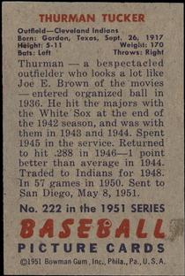 1951 Bowman #222 Thurman Tucker Back