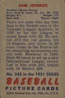 1951 Bowman #242 Sam Jethroe Back