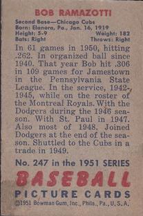 1951 Bowman #247 Bob Ramazzotti Back