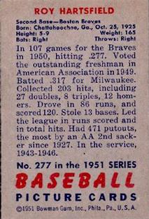 1951 Bowman #277 Roy Hartsfield Back